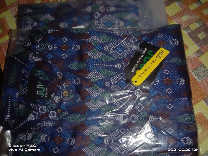 (ready Big Size) Babedo Kemeja Batik Slimfit Pria Motif Torpedo Biru Lengan Panjang Premium