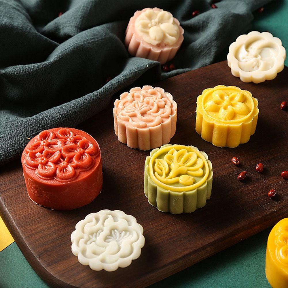 [Elegan] Cetakan Mooncake Bulat Homemade Mid-Autumn Motif Bunga Cetakan Kue Cina