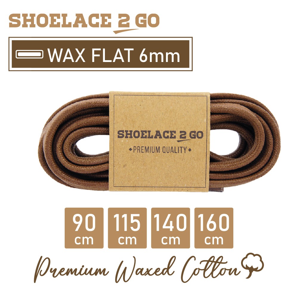 SHOELACE 2 GO PREMIUM TALI SEPATU LILIN WAX GEPENG PIPIH FLAT - WF6 - C1 - BROWN - 6MM