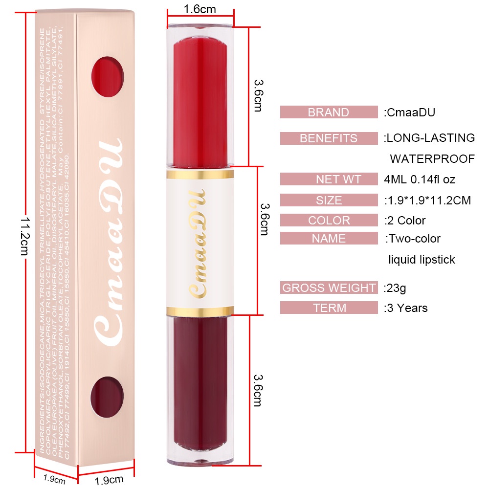 NEW CMAADU 2 IN 1 LIPSTICK TWO COLORS LIQUID LIPSTICK