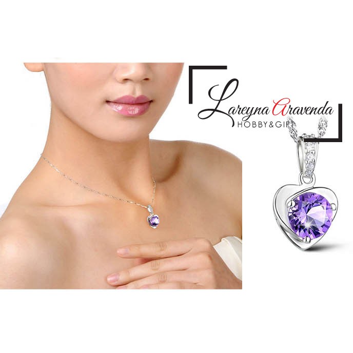 Kalung Wanita Titanium Liontin Love Kristal Crystal Anti Karat Non Alergi KL038