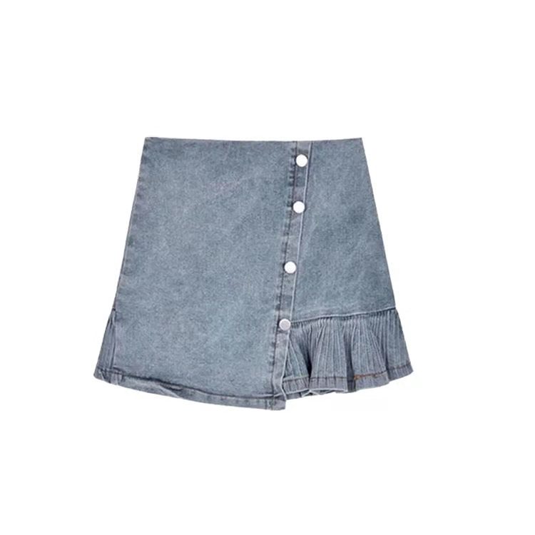 Rok denim Rok pelangsing pinggang ultra-tinggi rok dalam seperti celana rok lipit a-line wanita