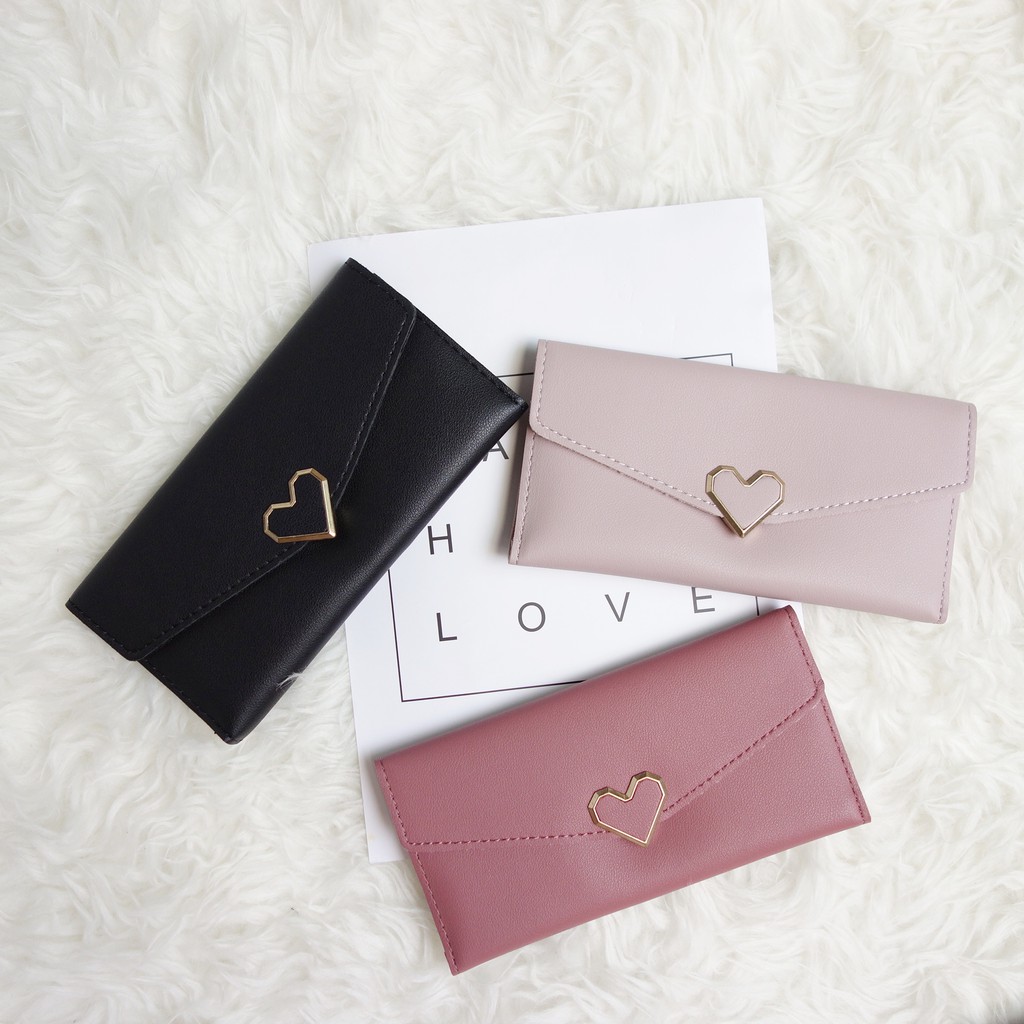 Dompet Korea Wanita Vivaci Heart LW 104B Dompet Panjang Lipat 3 Lucu - Skoola