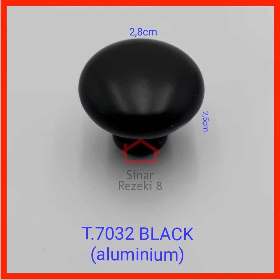 Handle / Tarikan 7032 Hitam Black Aluminium Knob Bulat Laci Pintu Lemari Nakas Gagang