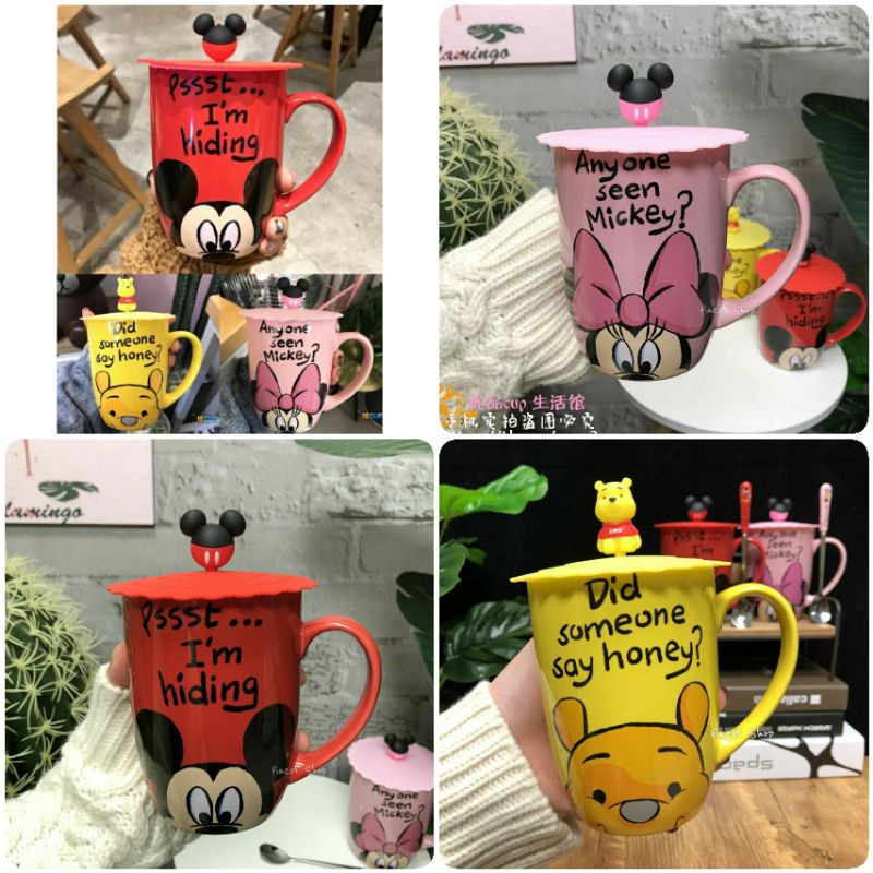 Gelas Keramik MICKEY MINNIE POOH JUMBO Mug Tutup Silikon Boneka Cangkir Anak Tempat Minum Water Cup