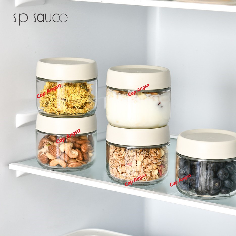 SP SAUCE AIRTIGHT GLASS JAR 280Ml STACKABLE TOPLES TABUNG KACA WADAH PENYIMPAN MAKANAN TEH YOGURT KUE KERING SNACK