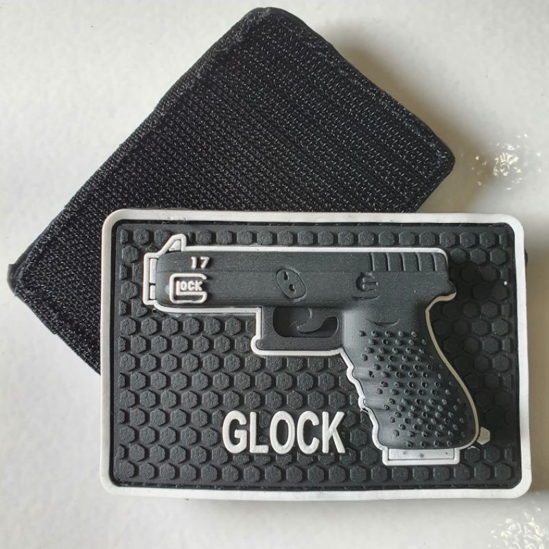 PATCH RUBBER PVC LOGO GLOCK 3D TIMBUL BLACK/TEMPELAN EMBLEM KARET VELCRO TACTICAL