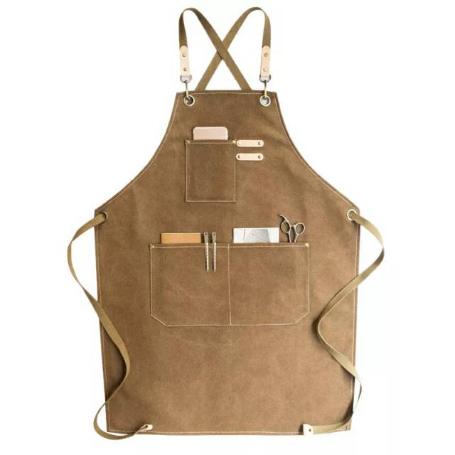 READY Canvas Apron Barista Barbershop Cafe Celemek Coffee Kopi Tukang Cukur Kanvas Kulit Leather Oke