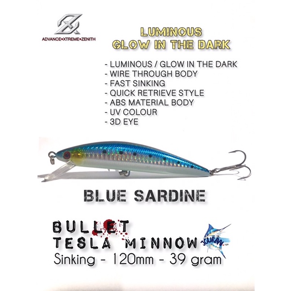 Lure AXZ Minnow Killer Sinking Bullet Tesla 39gram 120mm GID