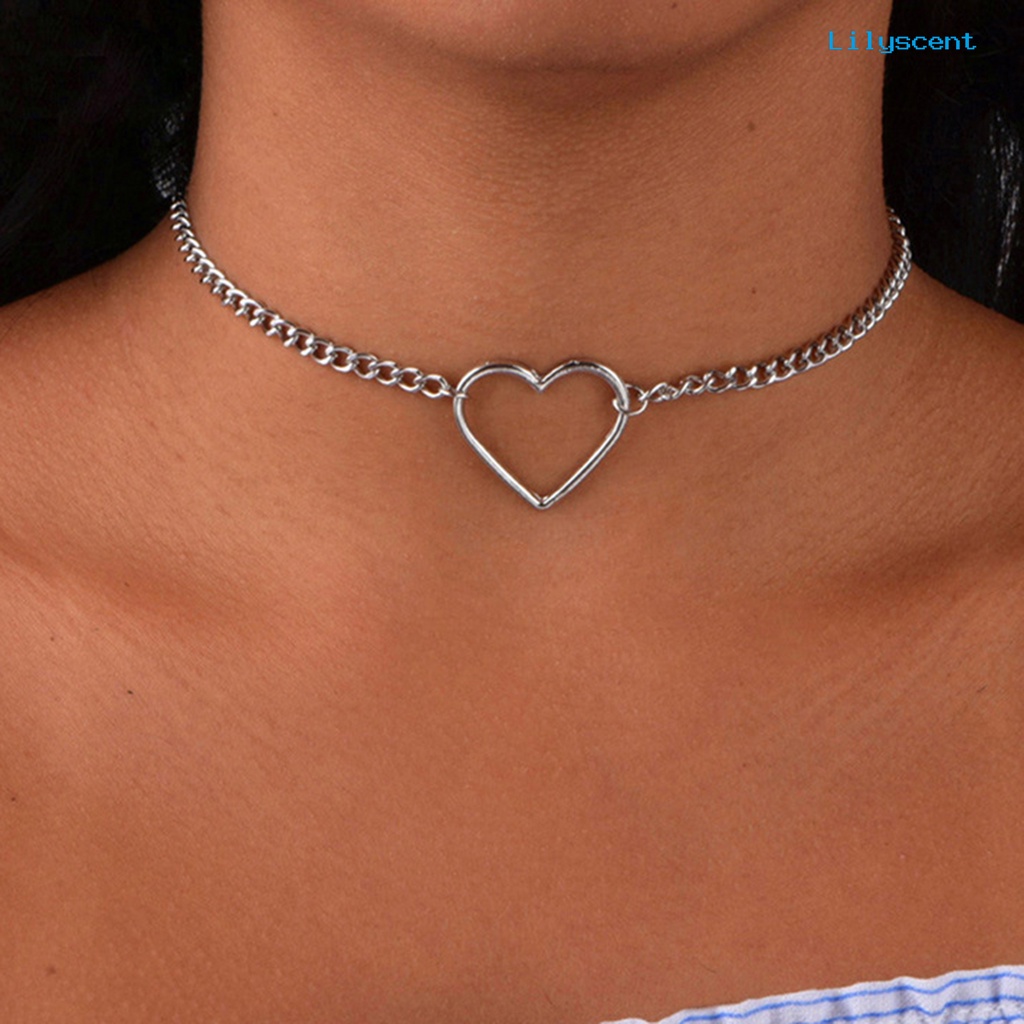 Kalung Rantai Choker Dengan Liontin Bentuk Hati Model Hollow Untuk Wanita