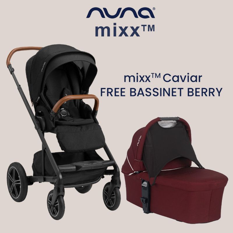 Nuna stroller mixx caviar bonus bassinet berry