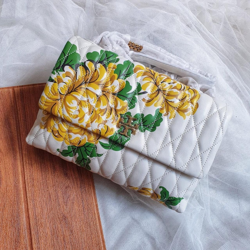 Tas Tory Burch Kira Chevron Yellow Flower Size Medium New Original