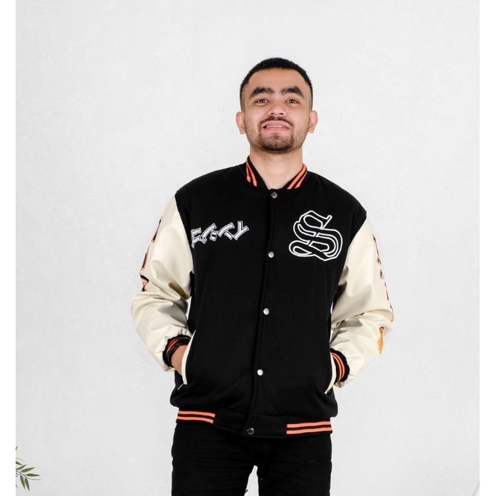 Jaket Varsity Baseball Distro Kulit Pria Black/Jaket Baseball Distro Kulit/Jaket Varsity Pria Kulit 