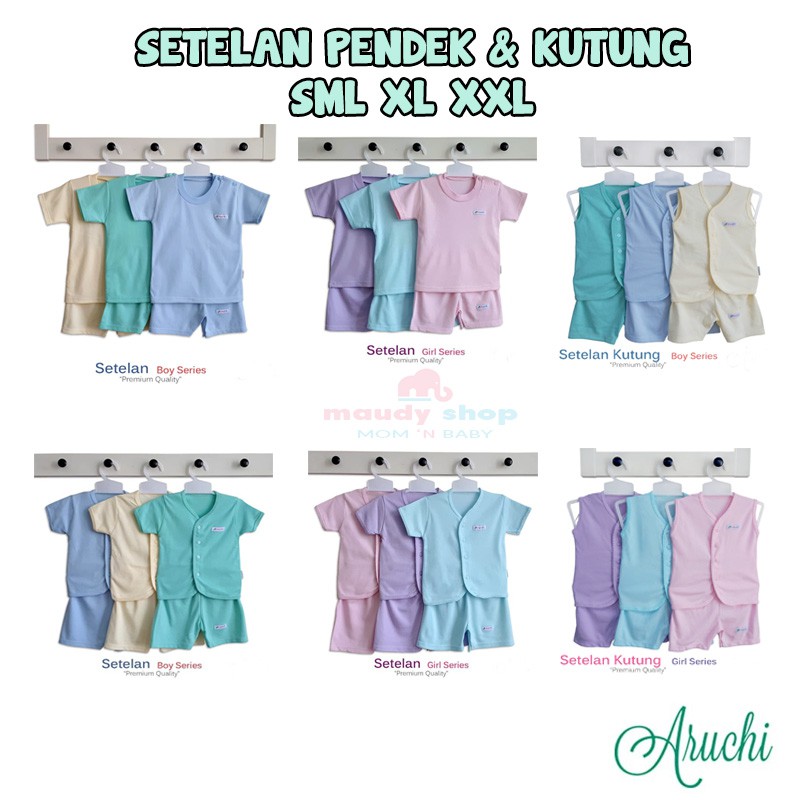 Aruchi Setelan Baju Anak Bayi Lengan Pendek &amp; Kutung SML-XL-XXL