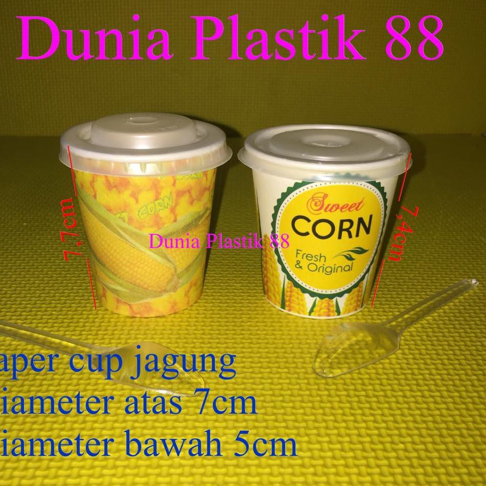 Ready stock KVRCT isi 50SET PAKET JASUKE gelas kertas paper cup 6,5oz + TUTUP + SENDOK jagung pop sweet corn popcorn V65 Paling Popular