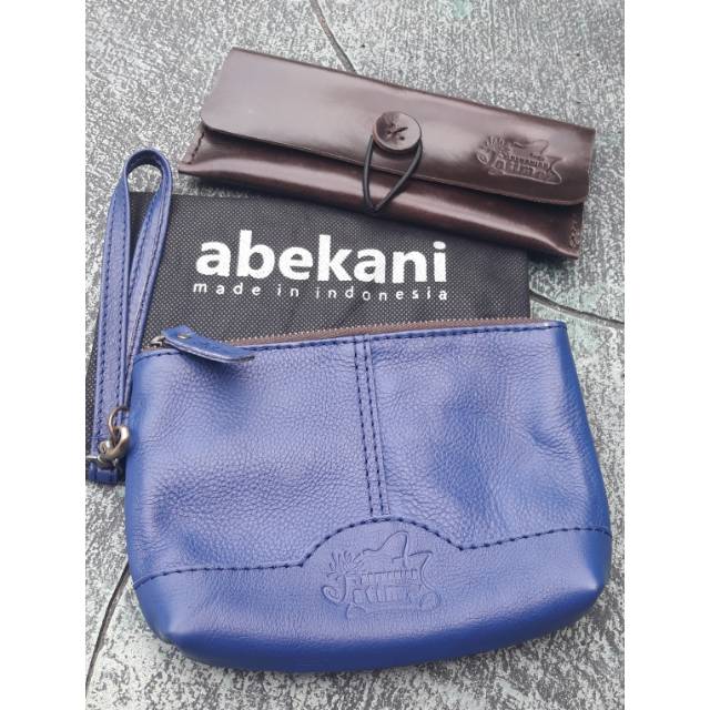 Pouch biru & dompet darkbrown Abekani