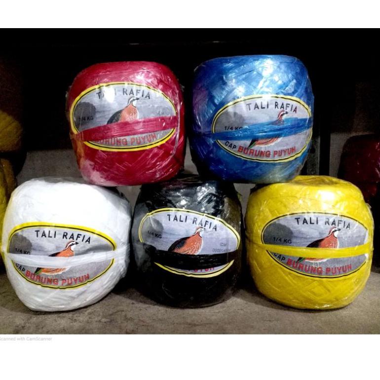 

↩ Tali Rafia Cap Puyuh 250 Gram Warna Warni Merah Biru Hijau Hitam Putih Kuning 1/4 kg ..,..