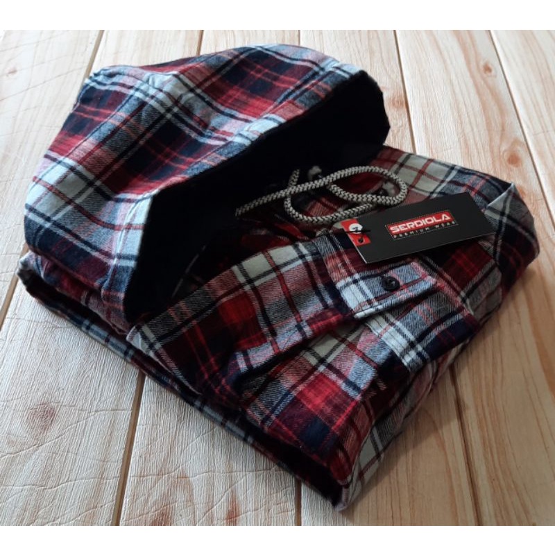 kemeja flanel hoodie lengan panjang pria/ size jumbo/XXL-XXXL-XXXXL