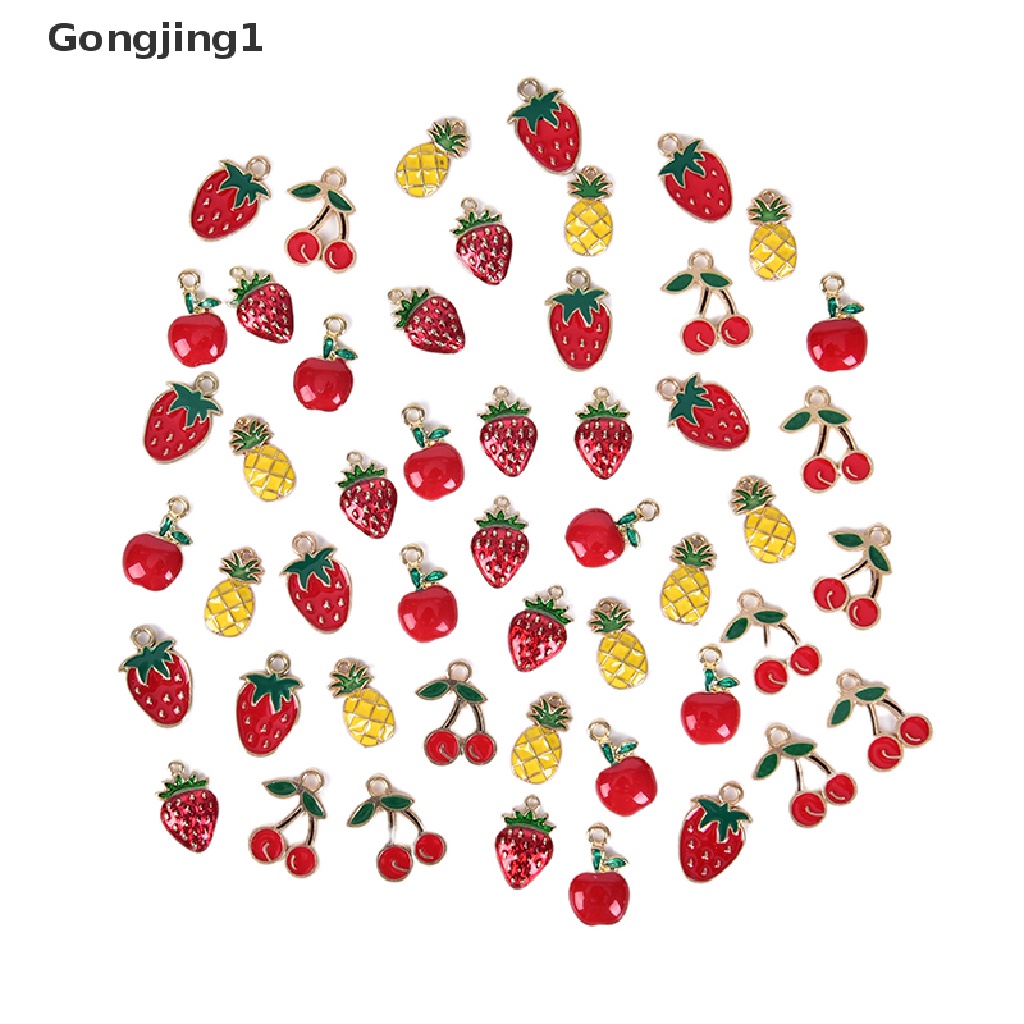 Gongjing1 10Pcs / Set Liontin Bentuk Buah Ceri Bahan Alloy Untuk Kerajinan Tangan Charms DIY