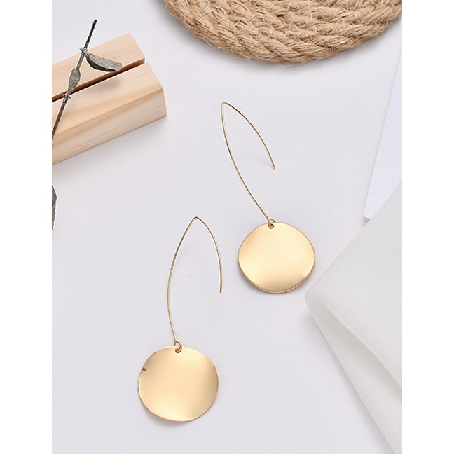 LRC Anting Gantung Fashion Gold Round Long Earrings D46032