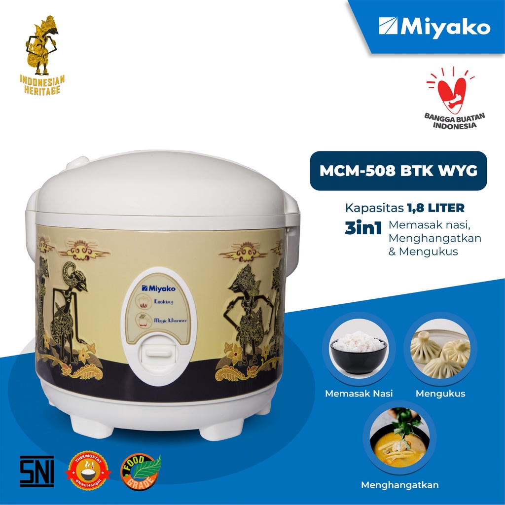 Magic com / rice cooker miyako 508 batik wayang 1,8 liter tanggung murah awet bagus garansi 1 tahun