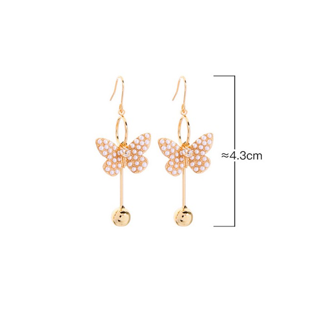 LRC Anting Gantung Fashion Gold Crystal Diamond Butterfly Pearl Earrings F94051