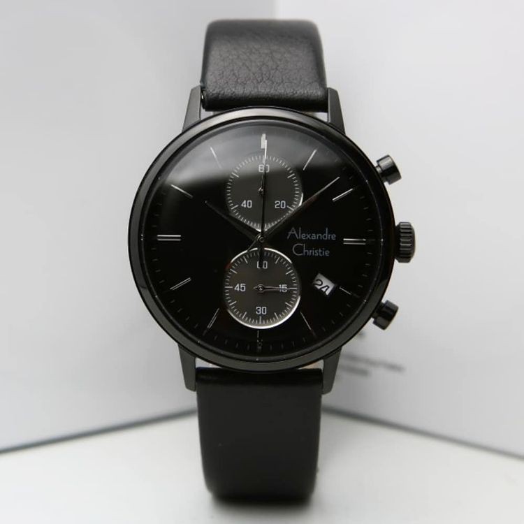 Alexandre Christie AC6572 Original Jam Tangan Pria Tali Kulit Full Hitam