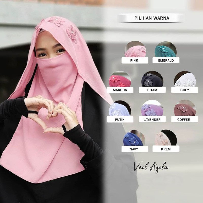 [Bisa COD] HIJAB NIQAB VEIL AQILA - JILBAB CADAR KOMBINASI RENDA BUNGA JASMINE (BR001)