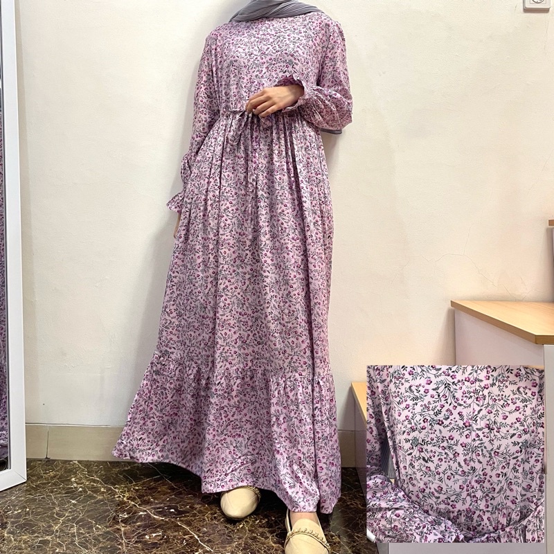 [SIZE STANDAR VOL 1] Floral dress maxi dress panjang gaun casual bunga wanita-Lilac