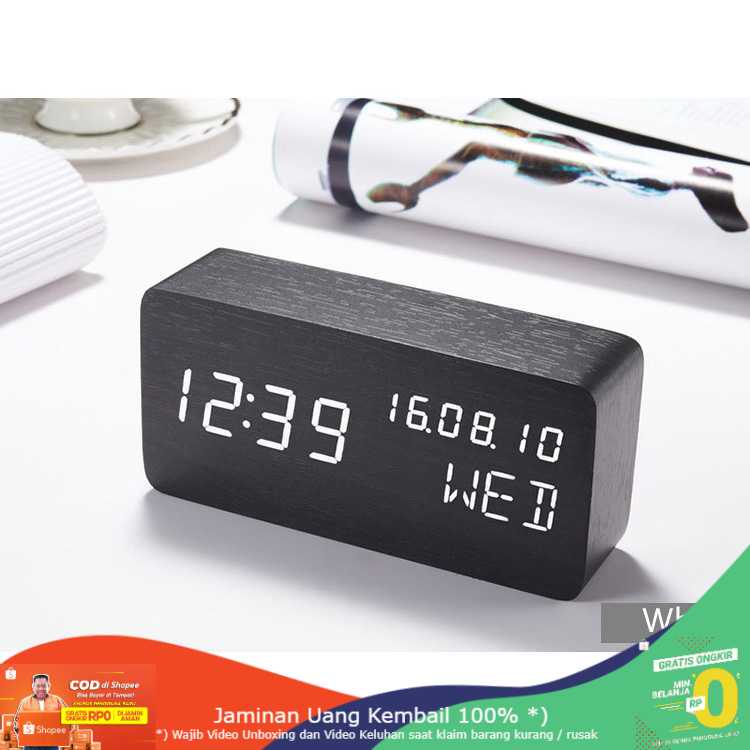 (BISA COD) RVOSTR Lovin Jam Weker Alarm Motif Kayu Digital Voice Control - TX602