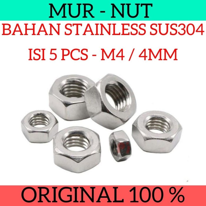 Isi 5 Pcs MUR M4 Stainless Steel 4mm 4 Mili SUS 304 Anti Karat