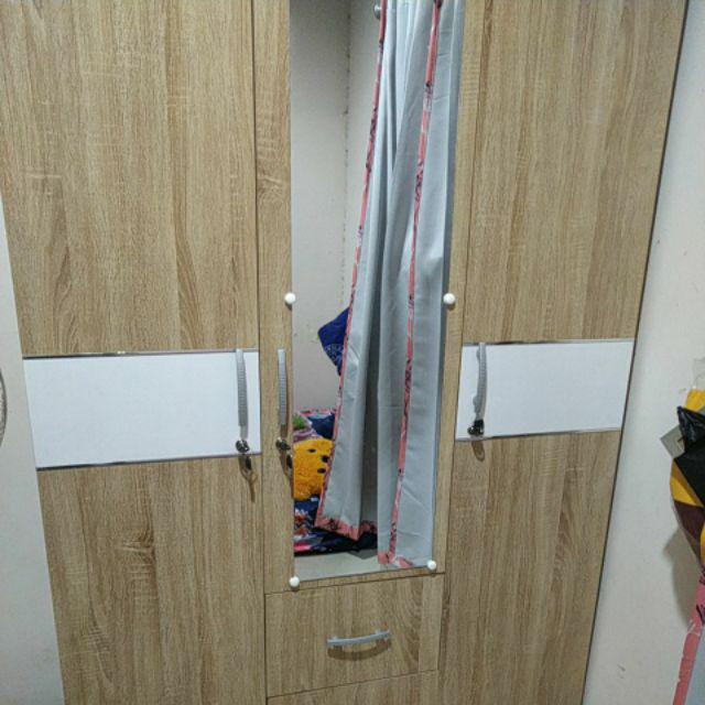 Lemari Pakaian 3 Pintu Tarik Hitam Dengan Cermin Dan Laci - Lunar Lpt 316 P