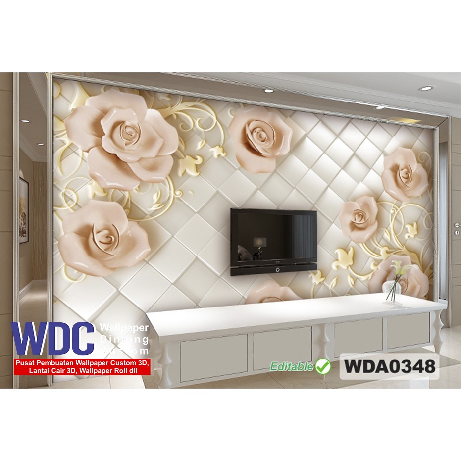 wallpaper dinding custom 3d floral, wallpaper custom 3d bunga, wallpaper 3d murah, wallpaper 3d