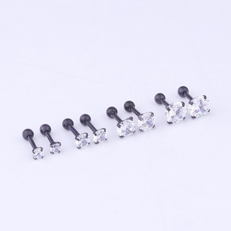 1Piece Surgical Steel Earrings Round Cubic Zirconia Ear Studs Small Stainless Steel Cartilage Earring