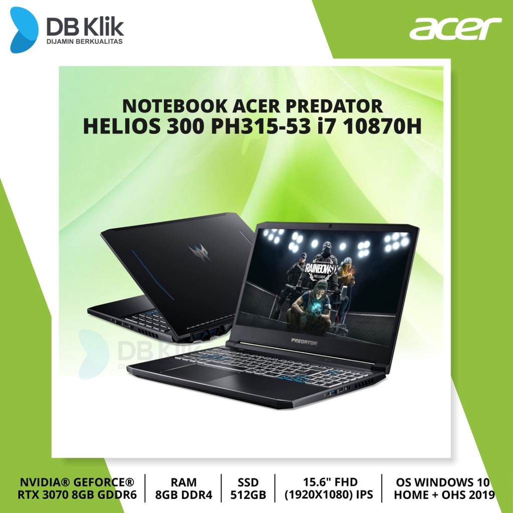 Notebook ACER PREDATOR Helios 300 PH315-53 i7 10870H 16GB RTX3070 W10