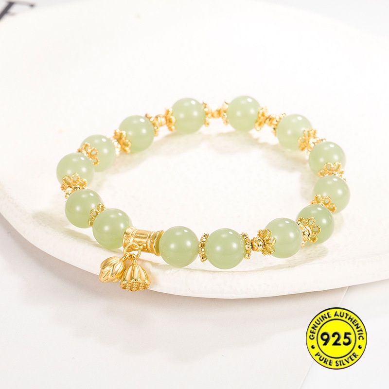 Gelang Tangan Manik-Manik Batu Jade / Lotus Lapis Emas 18K Anti Air Untuk Wanita