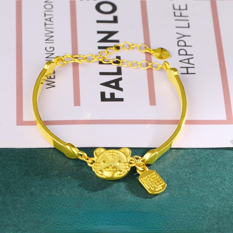 Gelang Emas Emas Asli Kadar 375Desain Zodiak Harimau Gaya Korea Untuk Wanita