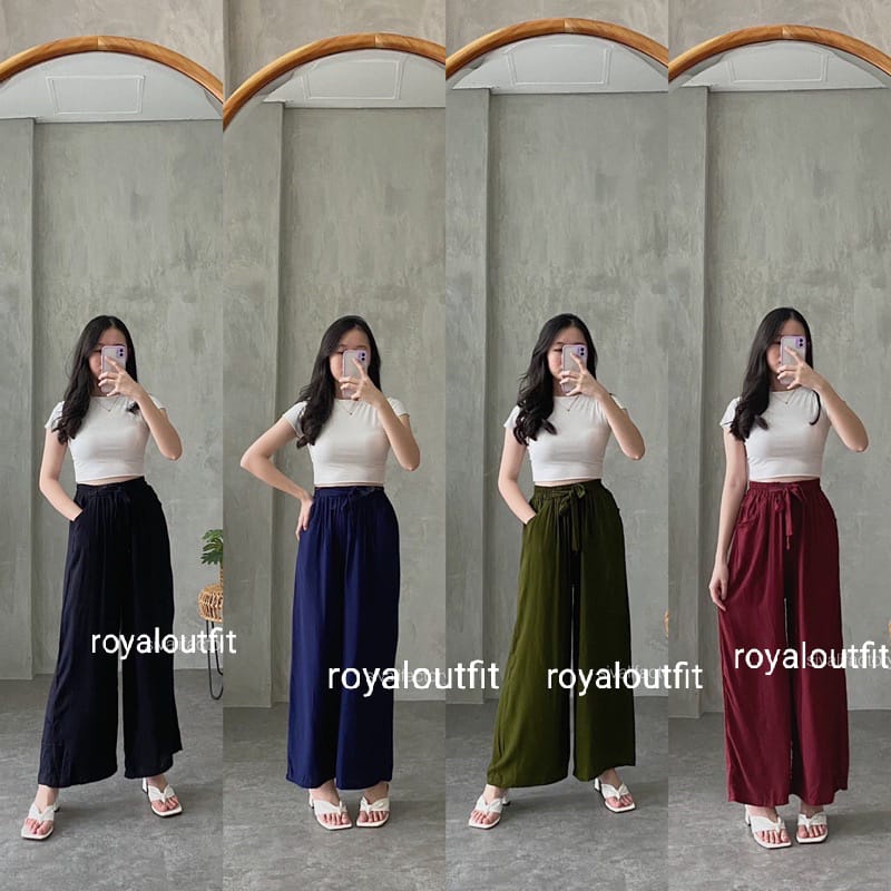 Celana Kulot Rayon Wanita Loose Cullote Pants Homewear 853