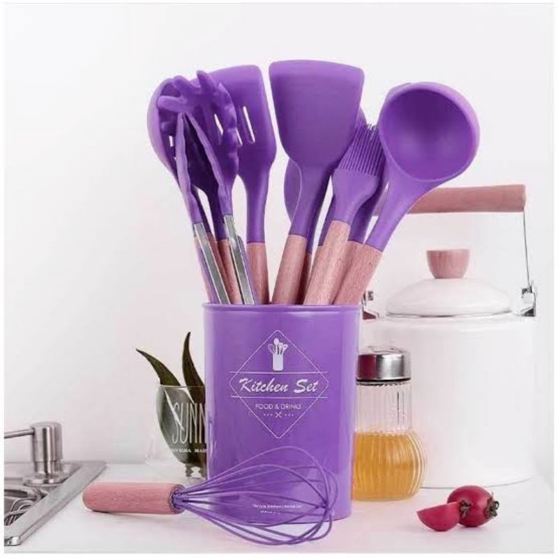 [BS] SILIKON KITCHEN SET UTENSIL 13 PCS SPATULA SUTIL ALAT DAPUR LENGKAP FULLSET FREE WADAH