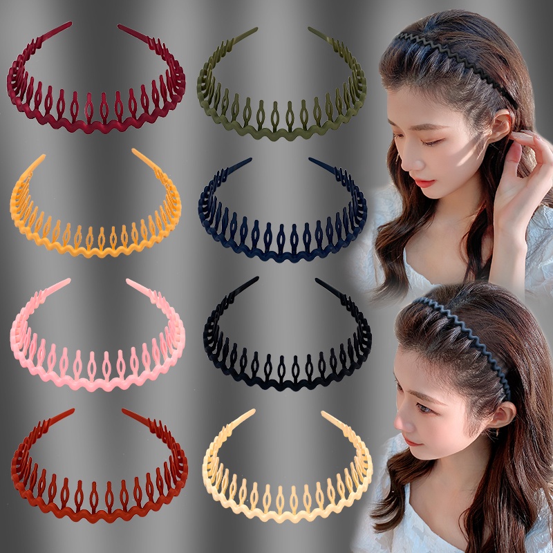 Bando Model Gelombang Bahan Plastik Warna Solid Gaya Korea Untuk Wanita