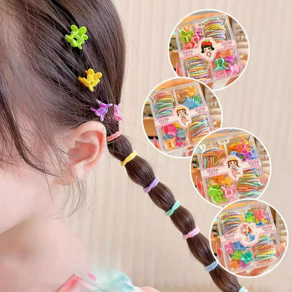 (Hello Girl)F230  1 Set Ikat Rambut Dan Jepit Anak Perempuan Mini Per kotak Import