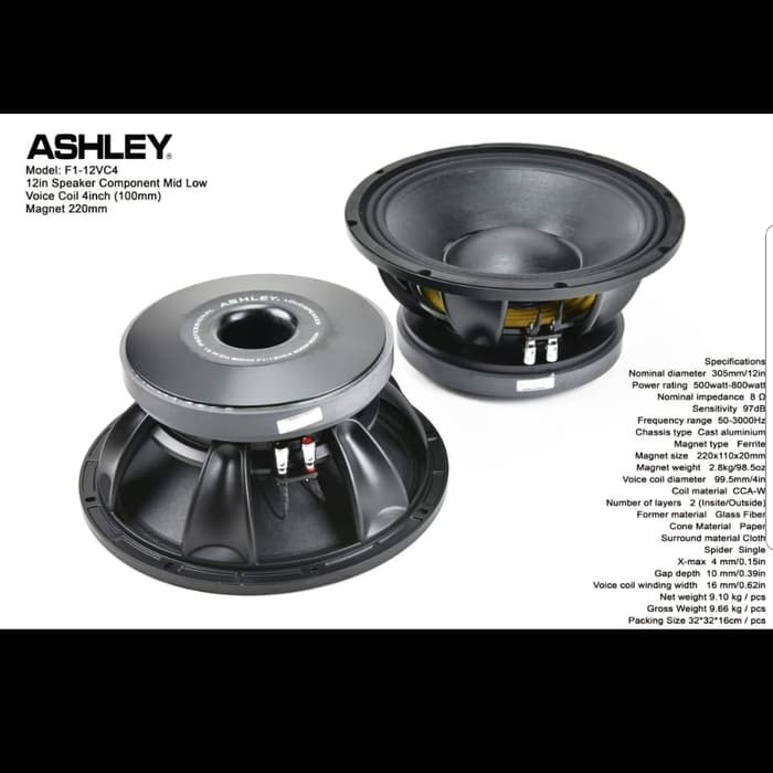 SPEAKER ASHLEY 12 INCH VOICE COIL 4IN F1 2VC4 MID LOW ORIGINAL