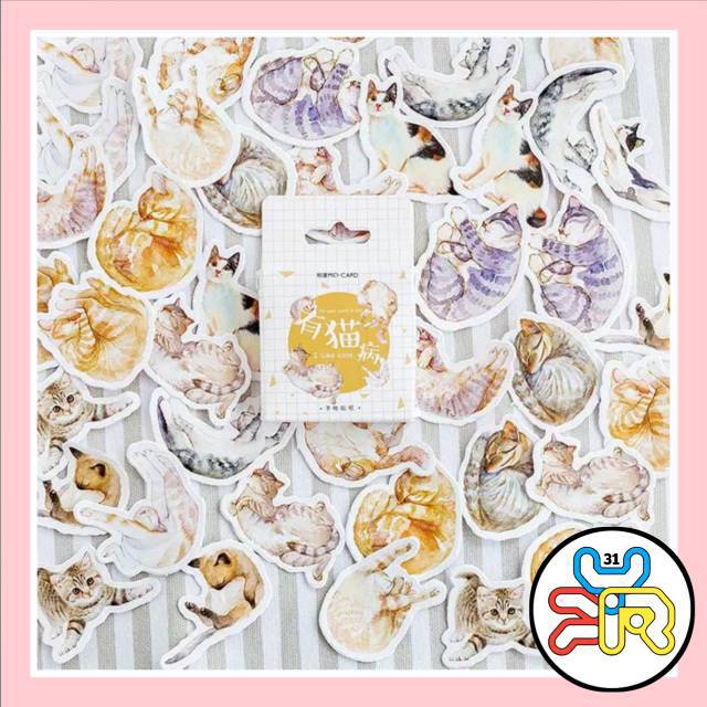 

45Pcs Stiker Bentuk Kucing Lucu untuk Scrapbook / Jurnal / Diary