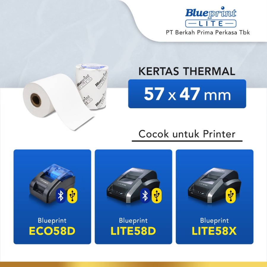 Kertas Thermal Struk / Kasir /Parkir 57x47mm BLUEPRINT Lite 57x47 Core