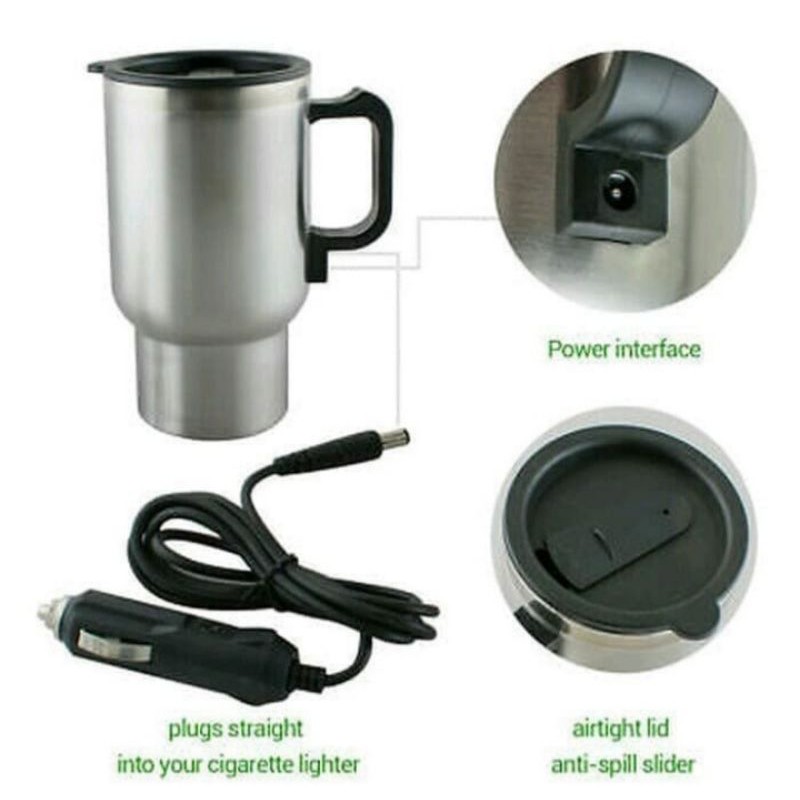 Gelas Mug Thermos Termos Elektrik Pemanas Air Mobil Heated Car Travel Stainless Steel Charge 450 ML