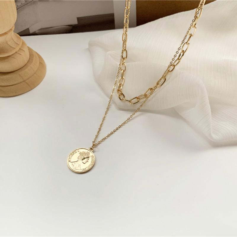 Kalung Retro Double Layer Coin Pendant Kalung Kalung Berlapis Fashion Rantai Kalung Kalung