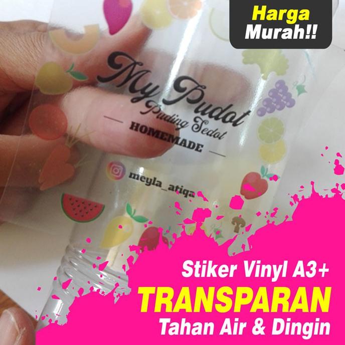 

[(BAYAR DITEMPAT) Cetak Stiker Label Produk / Kemasan Makanan di Sticker Vinyl Transparan A3+ Custom & Anti Air