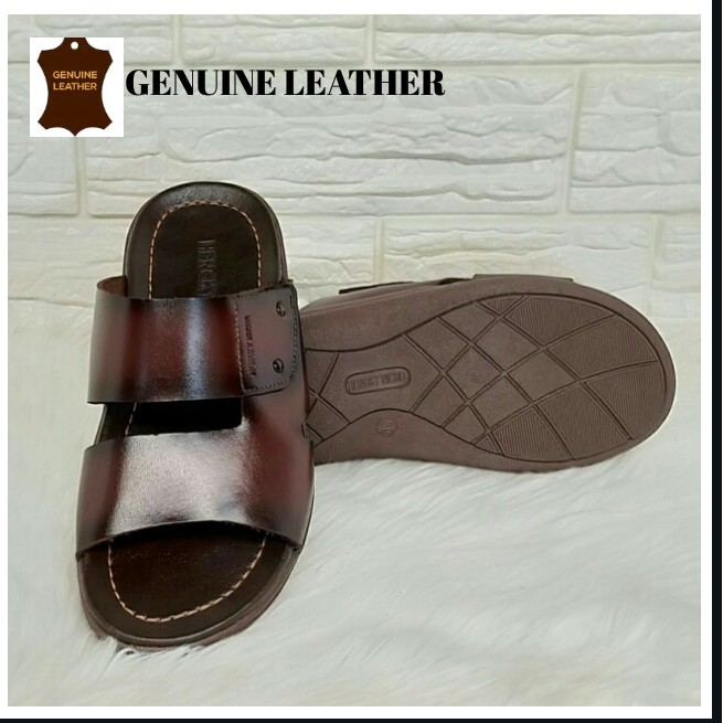 SENDAL PRIA SANDAL  KULIT  PRIA ASLI SLIDE CASUAL KEKINIAN  