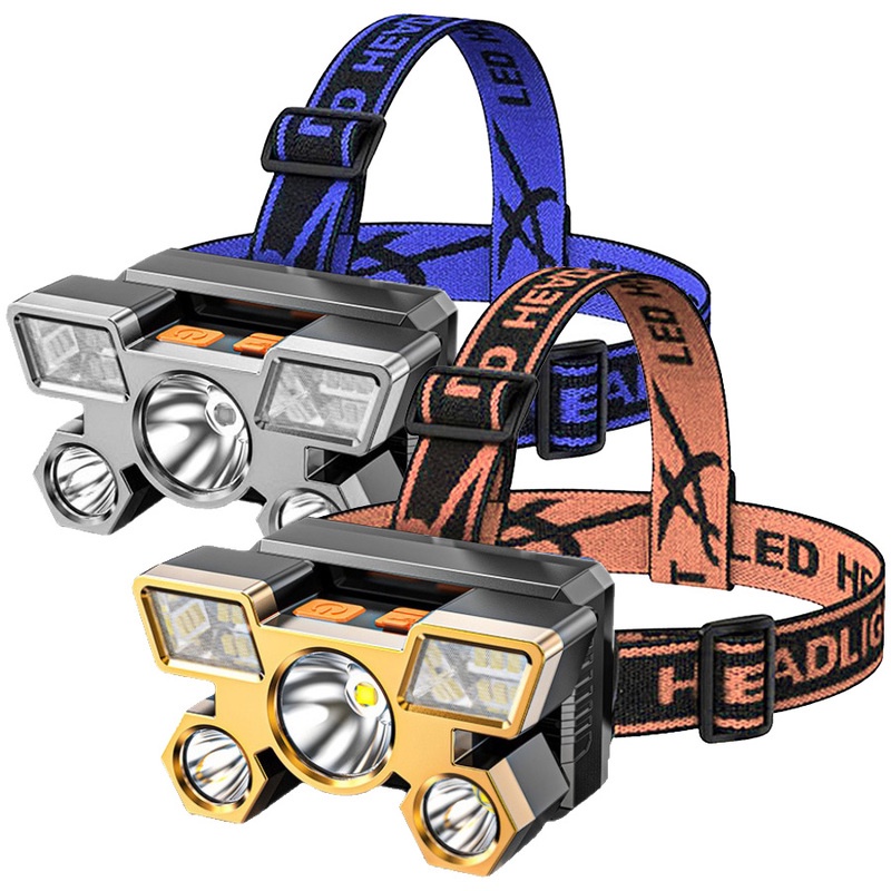 Lampu Senter Kepala 5 Led USB Rechargeable Portable Dengan Baterai Built-in Untuk Camping / Memancing