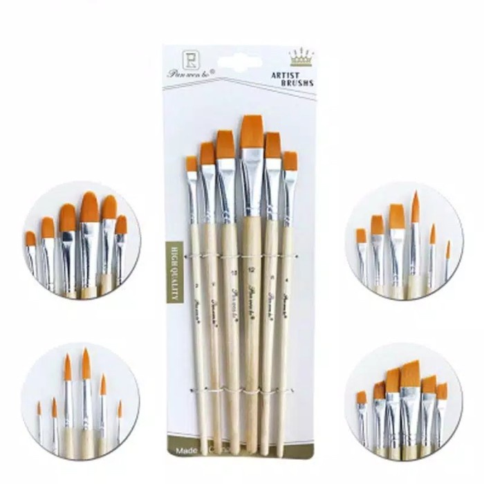 

Kuas Lukis Cat Air Akrilik Set 6 pcs Oil Acrylic Paint Brush